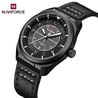 ساعت مچی مردانه Naviforce مدل NF9281 |بند چرم مشکی /صفحه و قاب مشکی | اسپرت و مقاوم